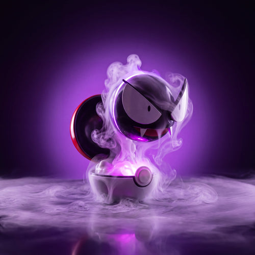 GlowHaunt Ghost Orb LED mist lamp glowing violet on a dark background